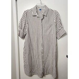 Old Navy Puff Sleeve Linen Blend Shirt Dress Sand Stripe M Short Sleeve Cover Up